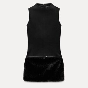 NWT Zara Faux Fur Belt Mini Sleeveless Dress S
